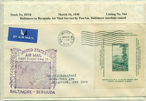 Mar 16 1938 Baltimore to Bermuda- FF18