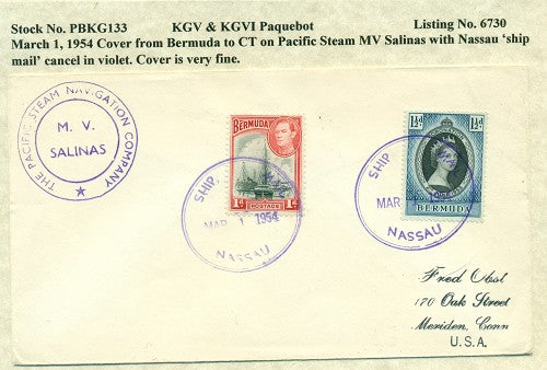 Paquebot Mail from March 1, 1954 PBM 133
