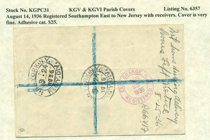 KGV & KGVI Parish Covers Southampton East August 14, 1936 KGPC 31