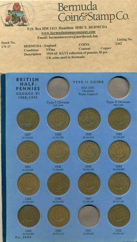 1929-65 KGVI copper half pennies