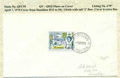 QV-QEII Flaws on Cover April 7, 1970 tall '2' QFC 59