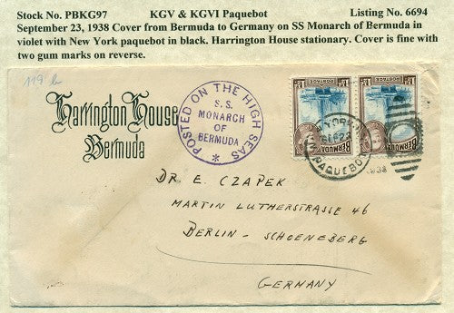 Paquebot Mail from September 23, 1938 PBM 97