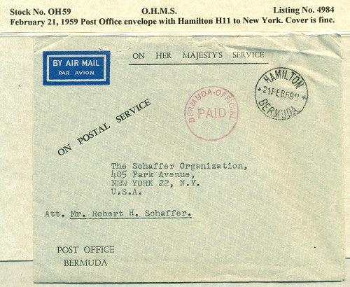 OHMS P.O. envelope February 21, 1959