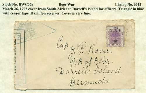 Boer War Cover - March 26, 1902  BWC 37A
