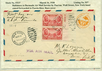 MAR 16 - 1938 Balt to Bda to puerto rico