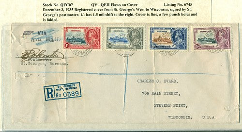 QV-QEII Flaws on Cover December 3, 1935 right shift QFC 07