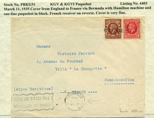 Paquebot Mail from March 11, 1935