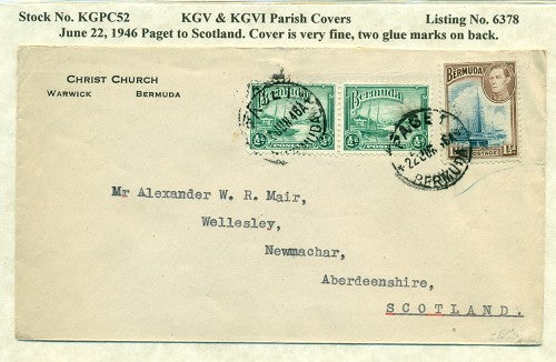 KGV & KGVI Parish Covers Paget June 22, 1946 KGPC 52