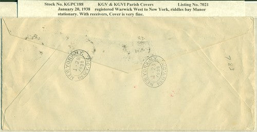 KGV & KGVI Parish Covers warwick west, 1938 KGPC 188