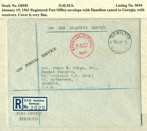OHMS P.O. envelope January 19, 1963