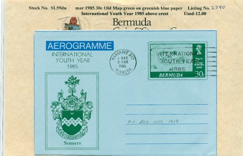 1985 30c Green on greenish blue Air Letter - used