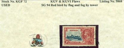 KGV & KGVI Flaws, Red bird by flag -KGF72