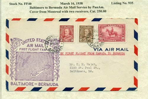 MAR 16 - 1938 Balt to Bda Canada