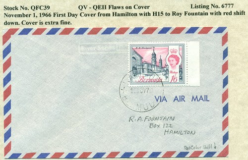 QV-QEII Flaws on Cover November 1, 1966 red shift QFC 39