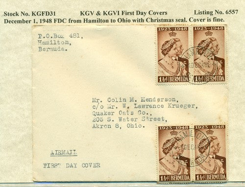 KGV & KGVI FDC Covers 12/1/1948 KG6C 31