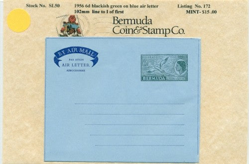 1956 6d blackish green on blue air letter