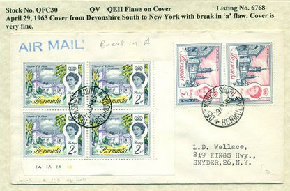 QV-QEII Flaws on Cover April 29, 1963 break in 'a' QFC 30