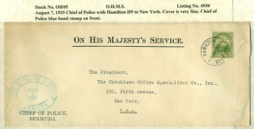 OHMS Hamilton H9- Chief of Police August 7, 1925