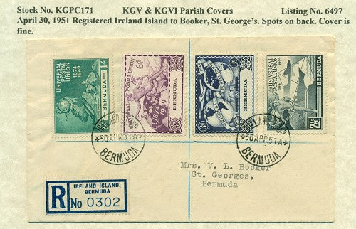 KGV & KGVI Parish Covers Ireland Island April 30, 1951 KGPC 171