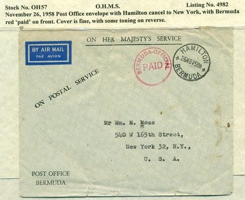 OHMS P.O. envelope November 26, 1958
