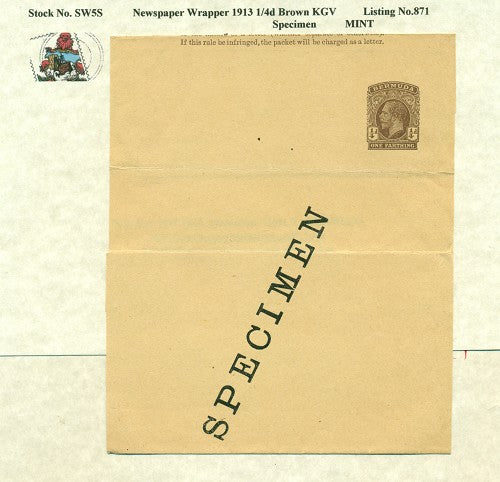 1913 KGV Specimen news wrap.
