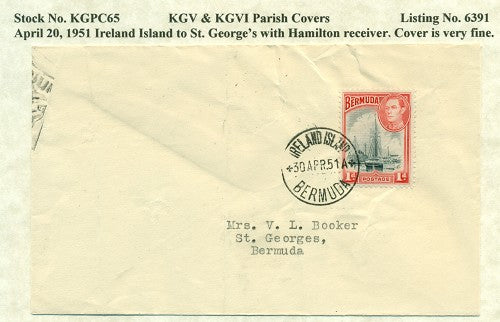 KGV & KGVI Parish Covers Ireland Island April 20, 1951 KGPC 65