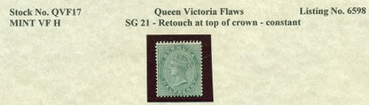 Queen Victoria Flaws Retouch on crown SG-21 QVF 17
