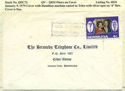 QV-QEII Flaws on Cover January 9, 1979 dot on 'd' QFC 72
