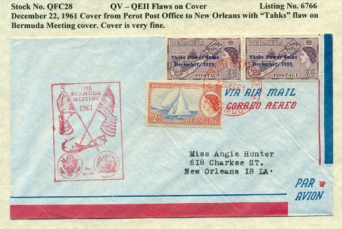 QV-QEII Flaws on Cover December 22, 1961 Tahks flaw QFC 28