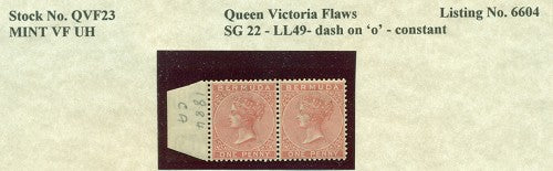Queen Victoria Flaws Dash on 'o' SG-22 QVF 23