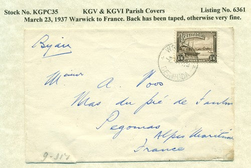 KGV & KGVI Parish Covers Warwick March 23, 1937 KGPC 35