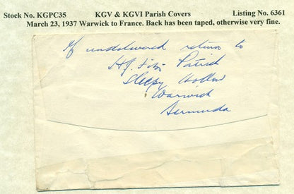 KGV & KGVI Parish Covers Warwick March 23, 1937 KGPC 35
