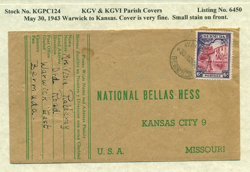 KGV & KGVI Parish Covers Warwick May 30, 1943 KGPC 124