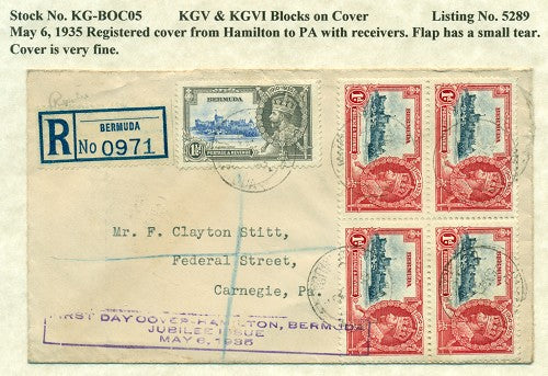 KGV & KGVI Blocks on Cover #5289