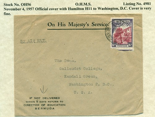 OHMS Official cover November 4, 1957