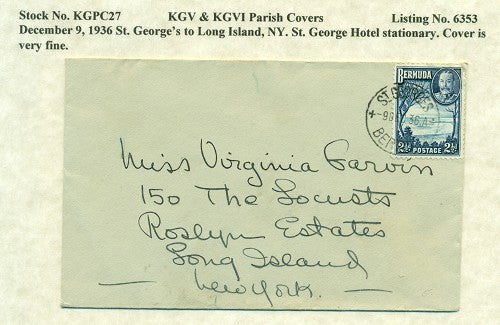 KGV & KGVI Parish Covers St. George's December 9, 1936 KGPC 27