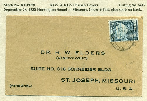 KGV & KGVI Parish Covers Harrington Sound September 28, 1938 KGPC 91
