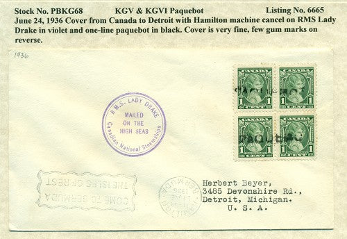 Paquebot Mail from June 24, 1936 PBM 68
