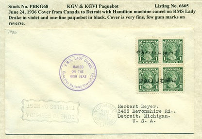 Paquebot Mail from June 24, 1936 PBM 68