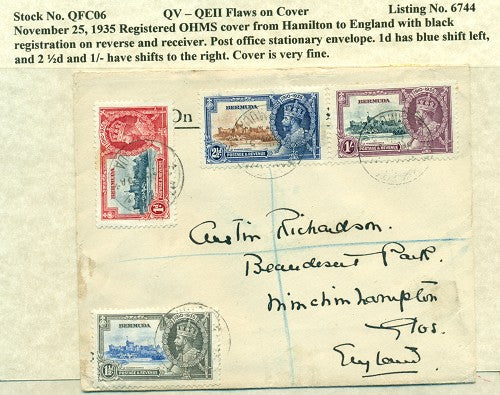QV-QEII Flaws on Cover November 25, 1935 blue shift QFC 06