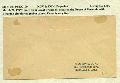 Paquebot Mail from March 21, 1949 PBM 109