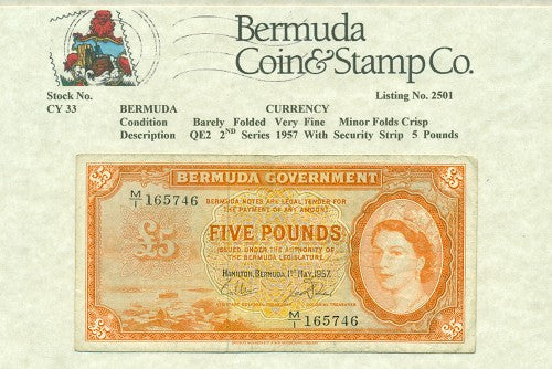 QE2   2nd series Sec-strip 1957 5 Pound Note