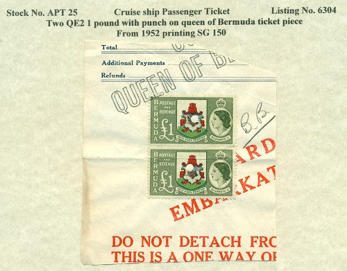 QUEEN OF BERMUDA 1952 SG 150 APT 25