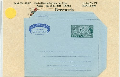 1964 6d blackish green air letter, 96mm