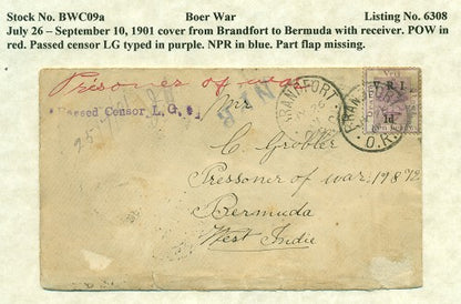 Boer War Cover - September 10, 1901 BWC 09A