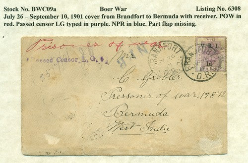 Boer War Cover - September 10, 1901 BWC 09A