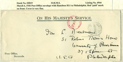 OHMS Hamilton H11- P.O. envelope March 6, 1936