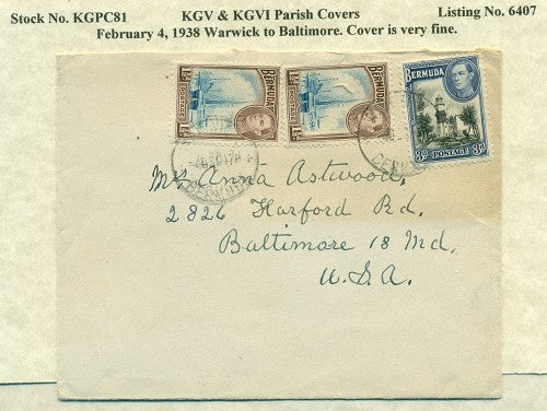 KGV & KGVI Parish Covers Warwick February 4, 1938 KGPC 81