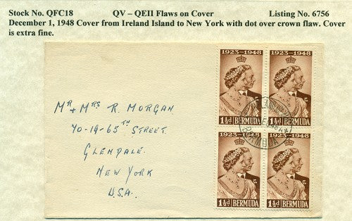 QV-QEII Flaws on Cover December 1, 1948 dot over crown QFC 18
