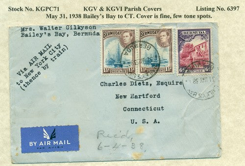 KGV & KGVI Parish Covers Bailey's Bay May 31, 1938 KGPC 71